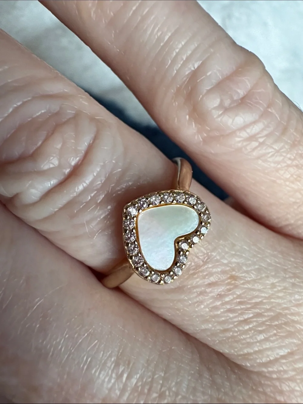 GP Gold Plated 925 Heart Mother-of-Pearl Ring with CZ Halo Size 7